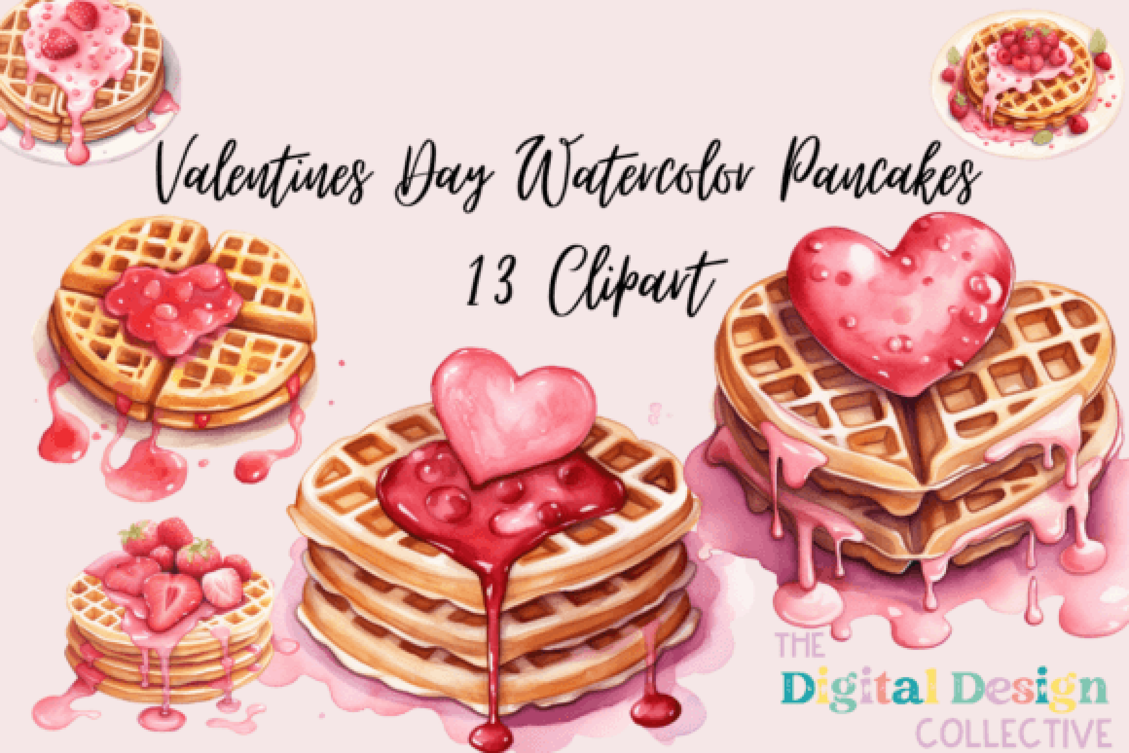 Valentine's Day Waffles Clipart Bundle