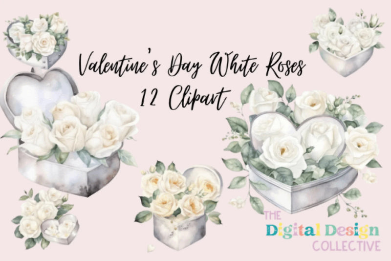 Elegant Valentine's Day White Rose Arrangements Clipart Bundle - CraftNest - Digital Crafting and Art