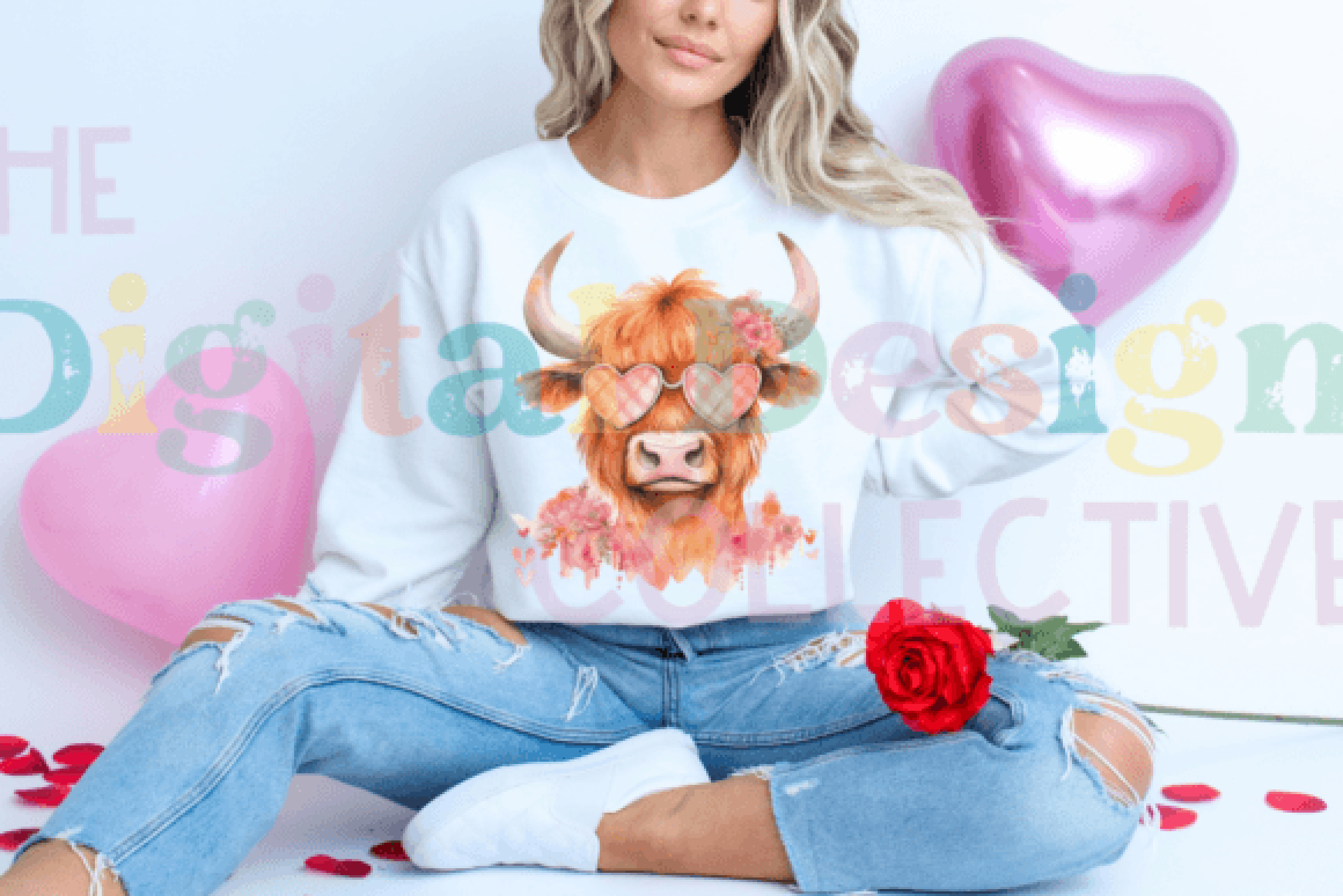 Vintage Valentine's Highland Cow Art Clipart Bundle