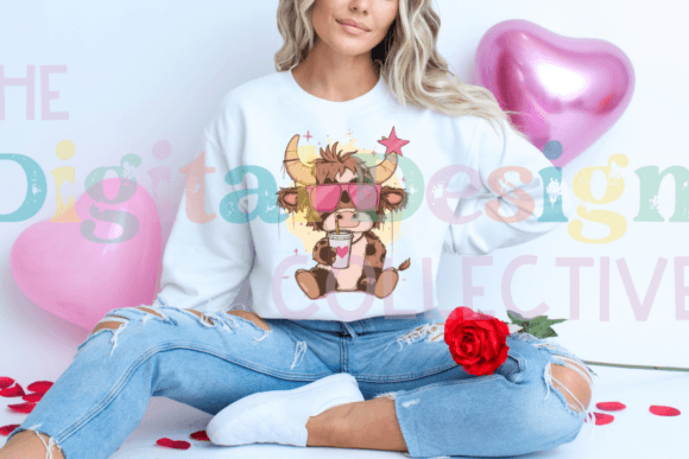 Vintage Valentine's Pink Coffee Cow Art Bundle