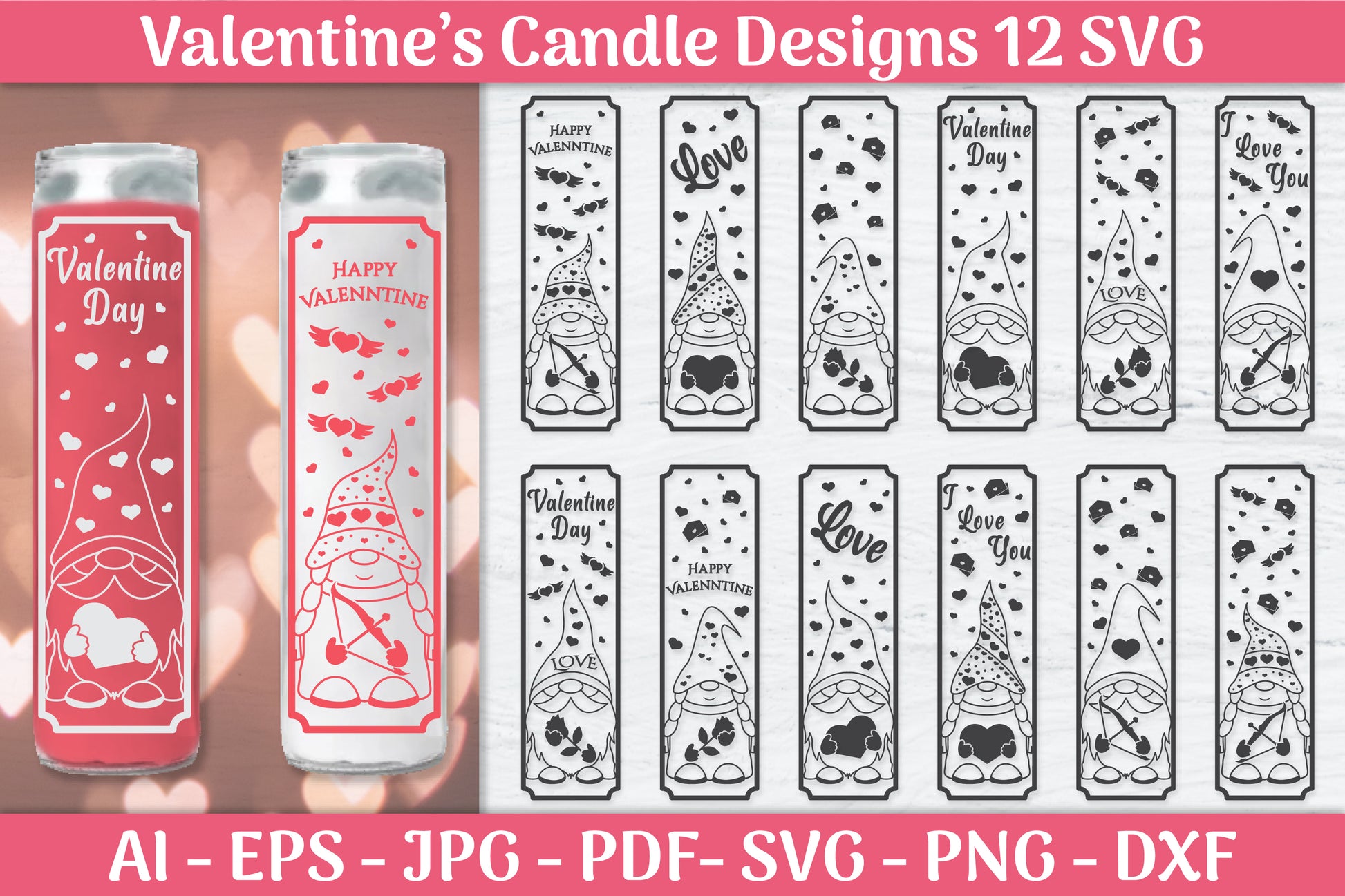 Valentine's Candle Gnomes SVG Bundle - CraftNest - Digital Crafting and Art