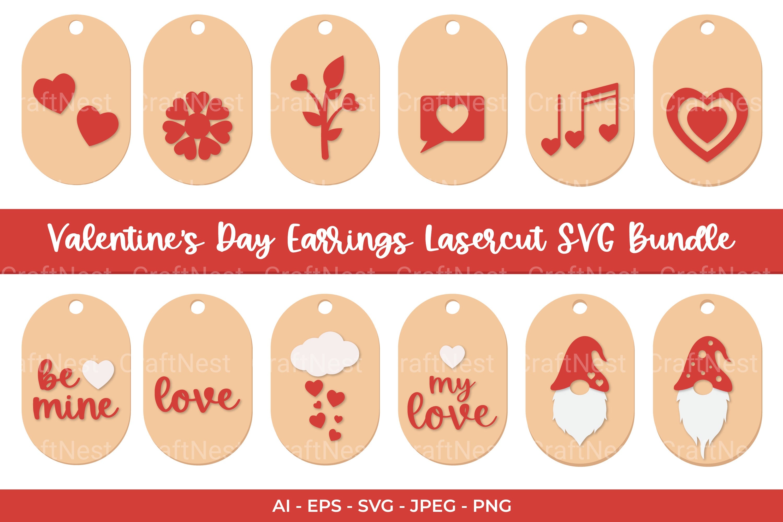Valentine's Day Earring Laser Cut SVG Bundle