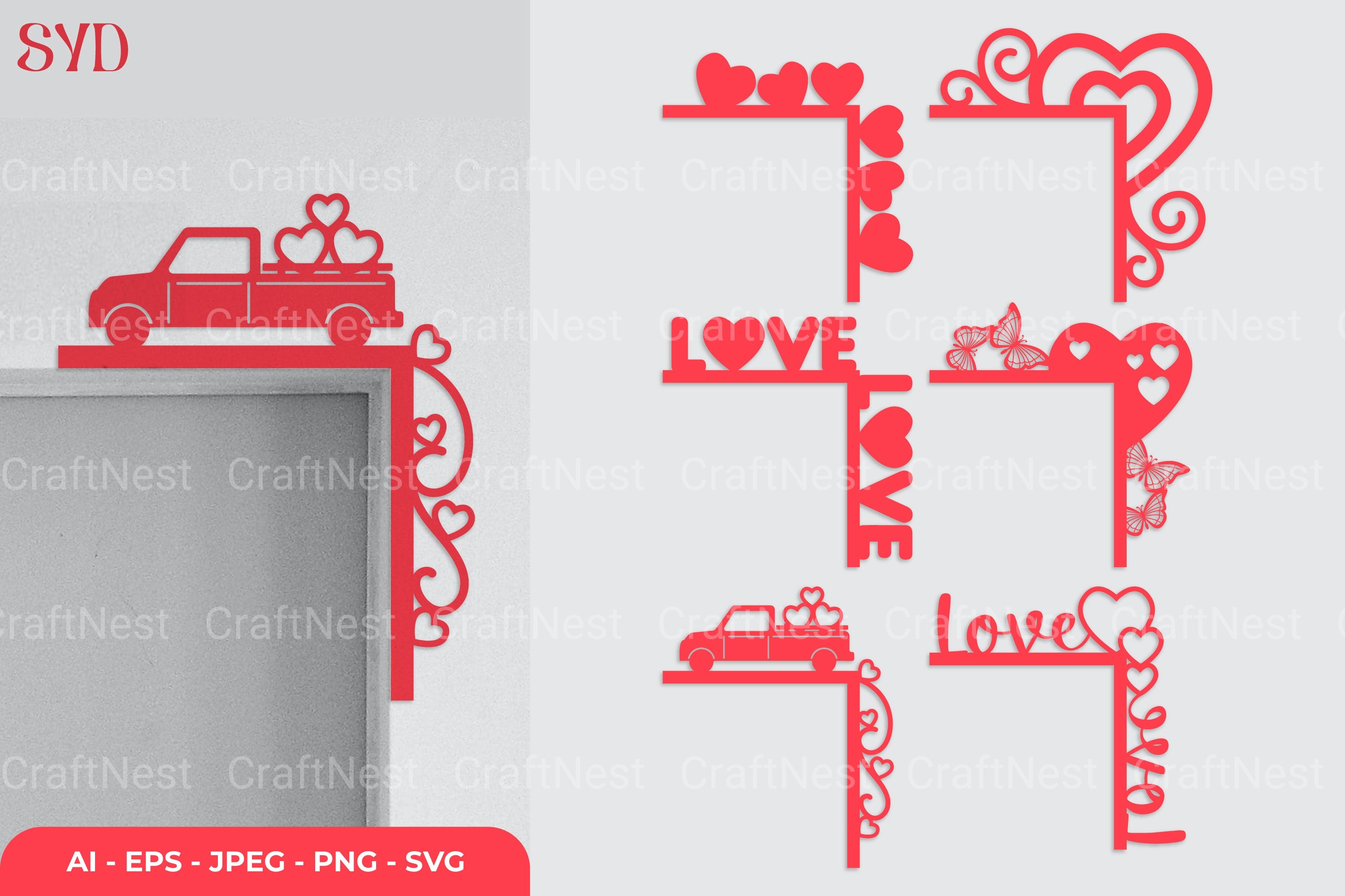 Valentine's Door Corner SVG Clipart Bundle