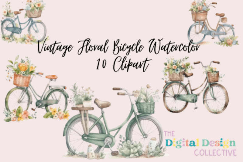 Vintage Floral Bicycle Clipart Bundle - CraftNest - Digital Crafting and Art