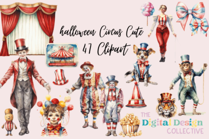 Vintage Halloween Circus Clipart Bundle - CraftNest - Digital Crafting and Art