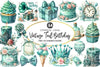 Vintage Soft Teal Birthday Clipart Bundle 1