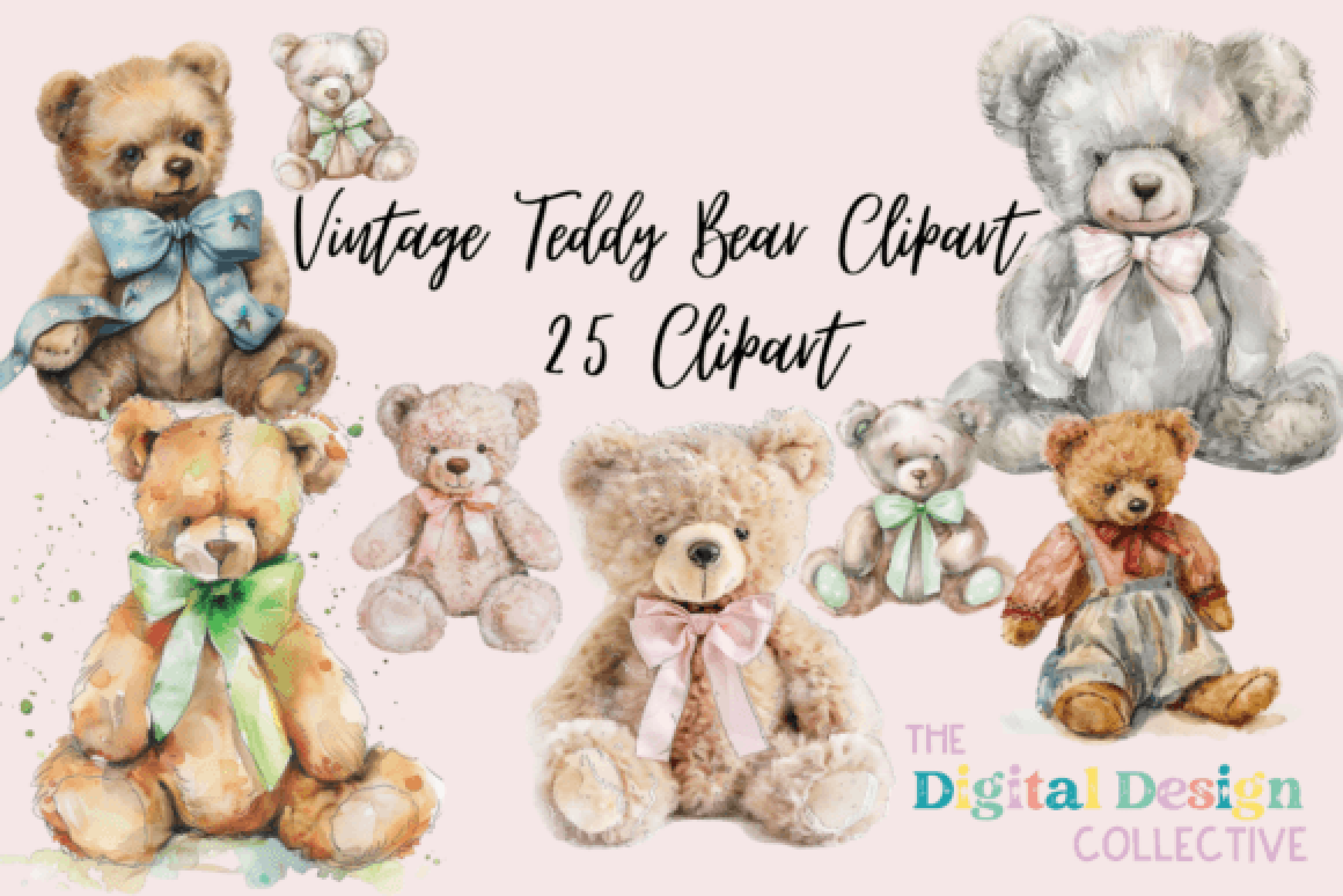 Vintage Teddy Bear Clipart Bundle