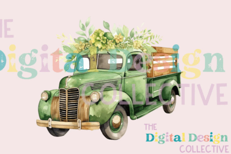 Vintage Green Truck Clipart Bundle - CraftNest - Digital Crafting and Art
