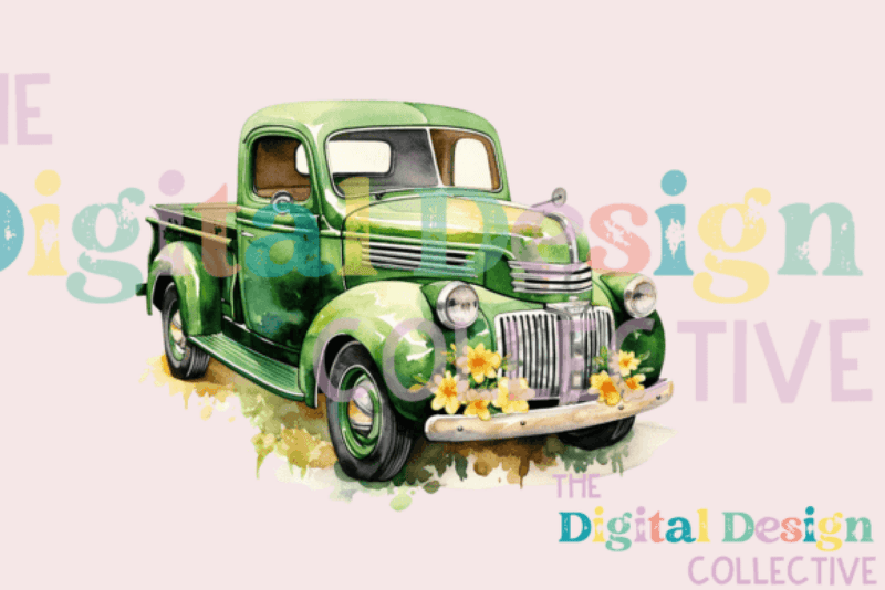 Vintage Green Truck Clipart Bundle 1986 - CraftNest - Digital Crafting and Art