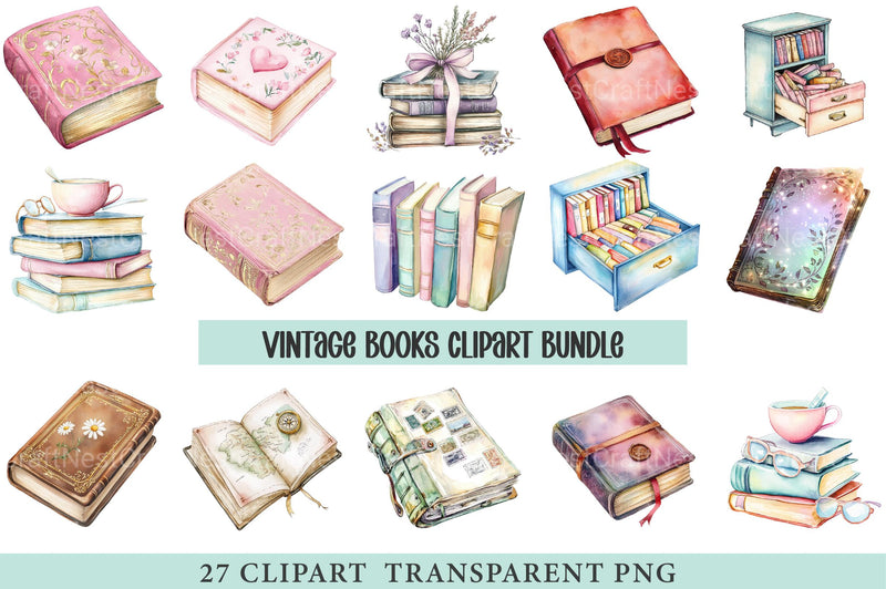 Vintage Books Clipart - CraftNest - Digital Crafting and Art