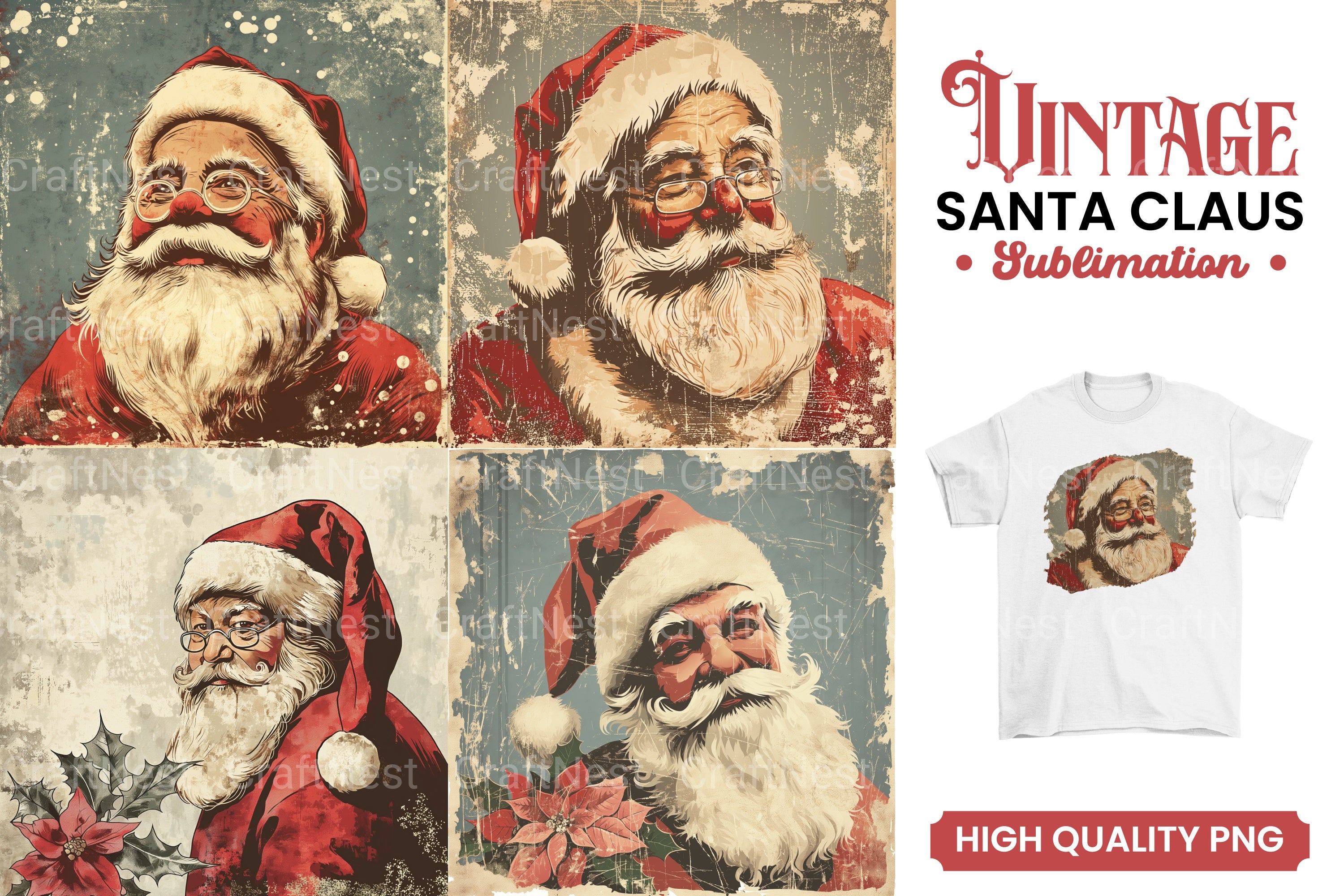 Vintage Christmas Santa Claus Clipart Bundle