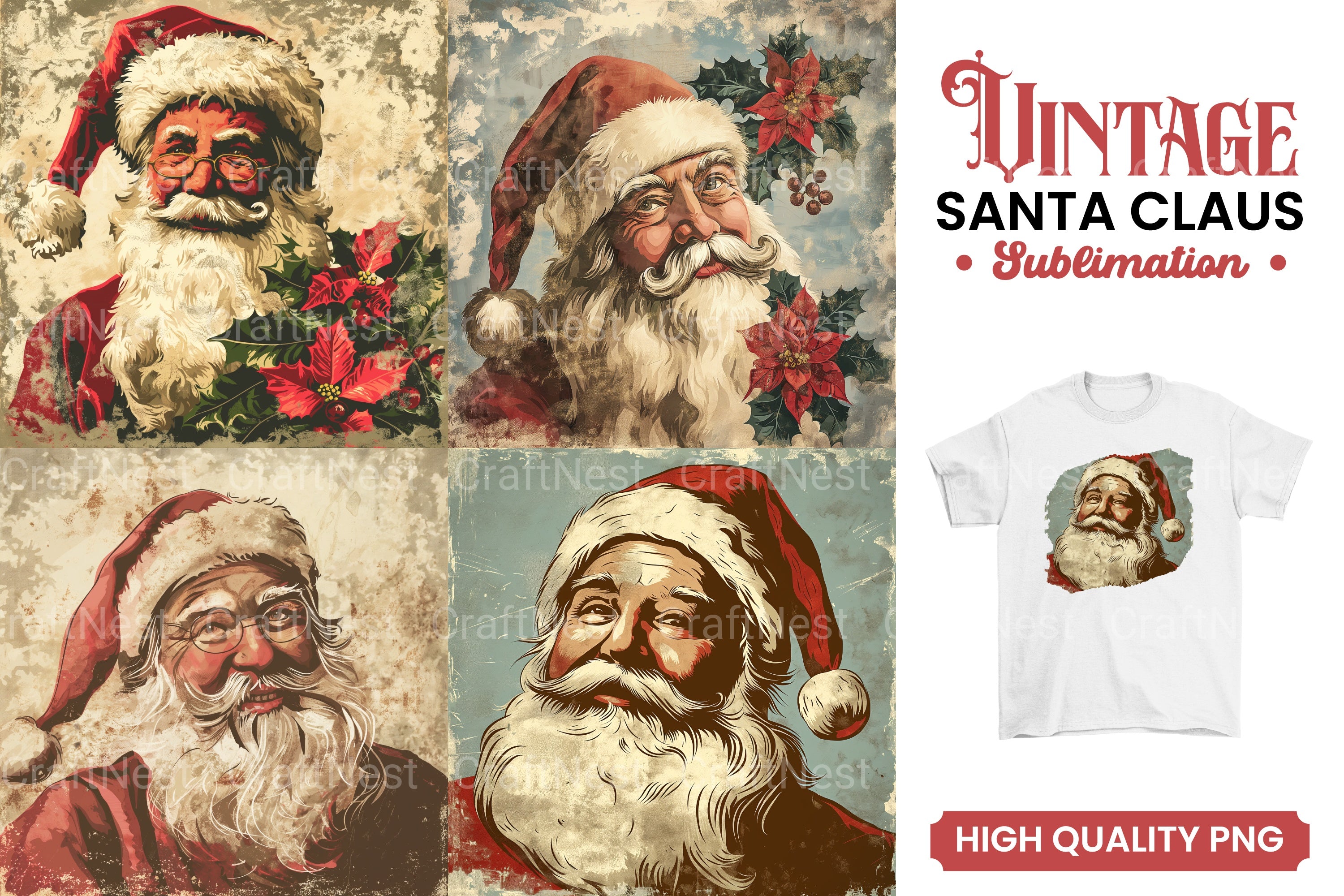 Vintage Christmas Santa Claus Clipart Bundle