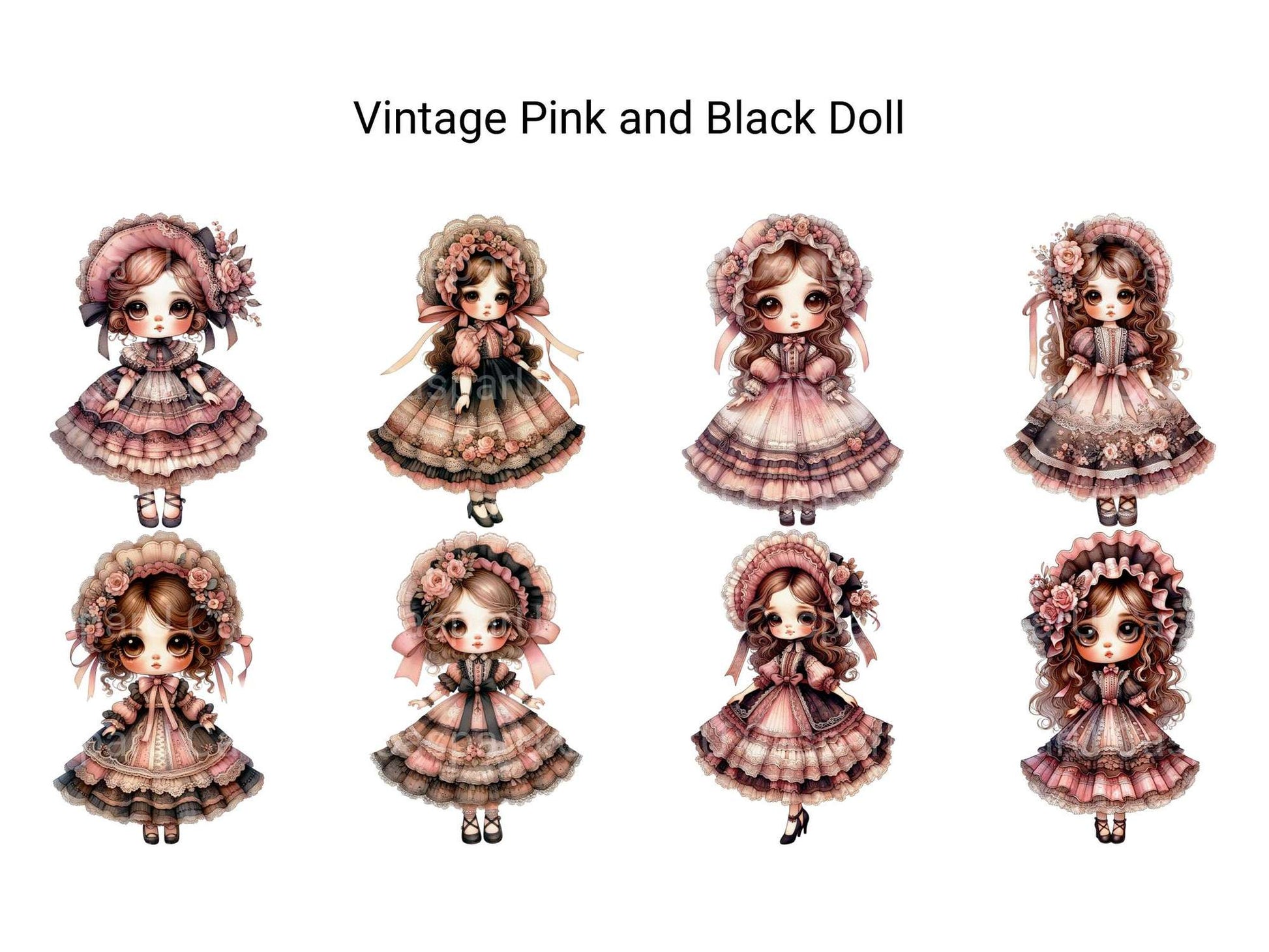 Vintage Pink and Black Doll - CraftNest - Digital Crafting and Art