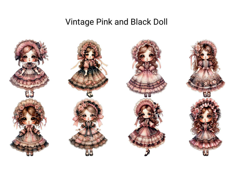 Vintage Pink and Black Doll - CraftNest - Digital Crafting and Art