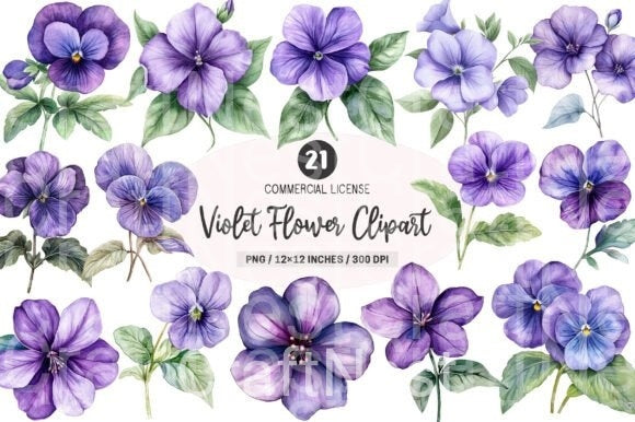 Violet Flower Clipart Bundle - CraftNest - Digital Crafting and Art