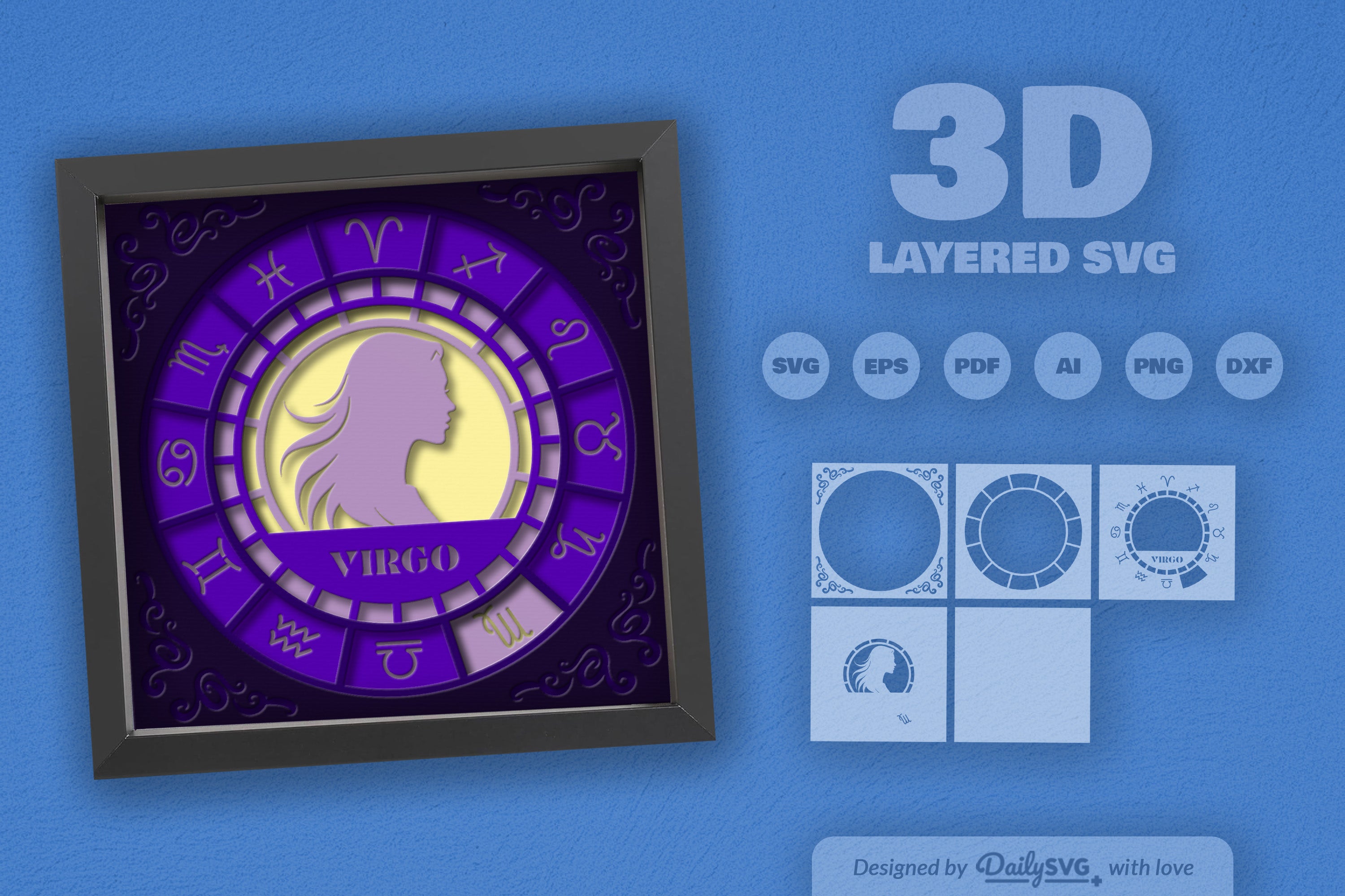 Virgo Zodiac 3D Shadow Box Papercut SVG Bundle