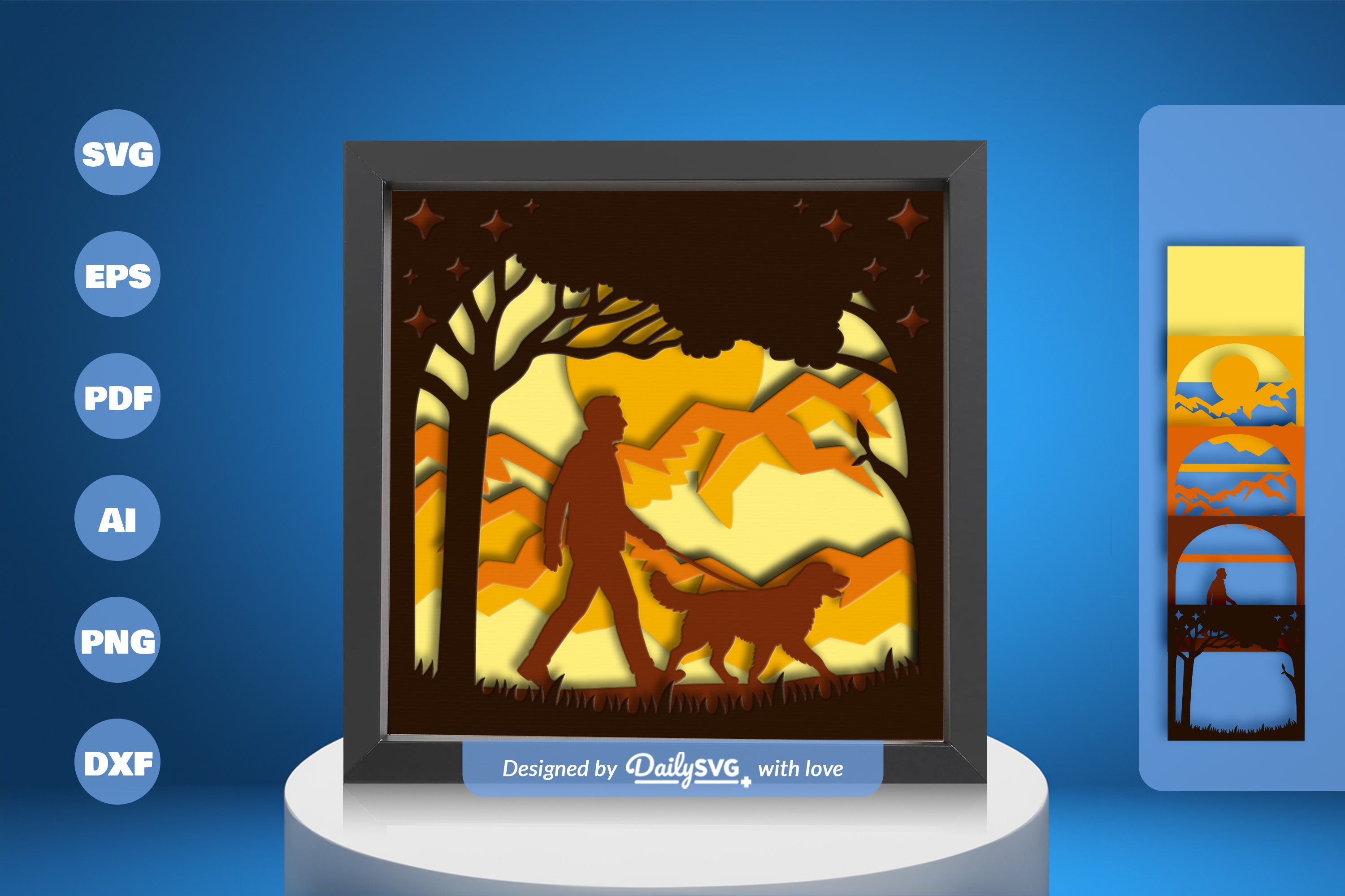 Walking with Dog Papercut SVG Bundle