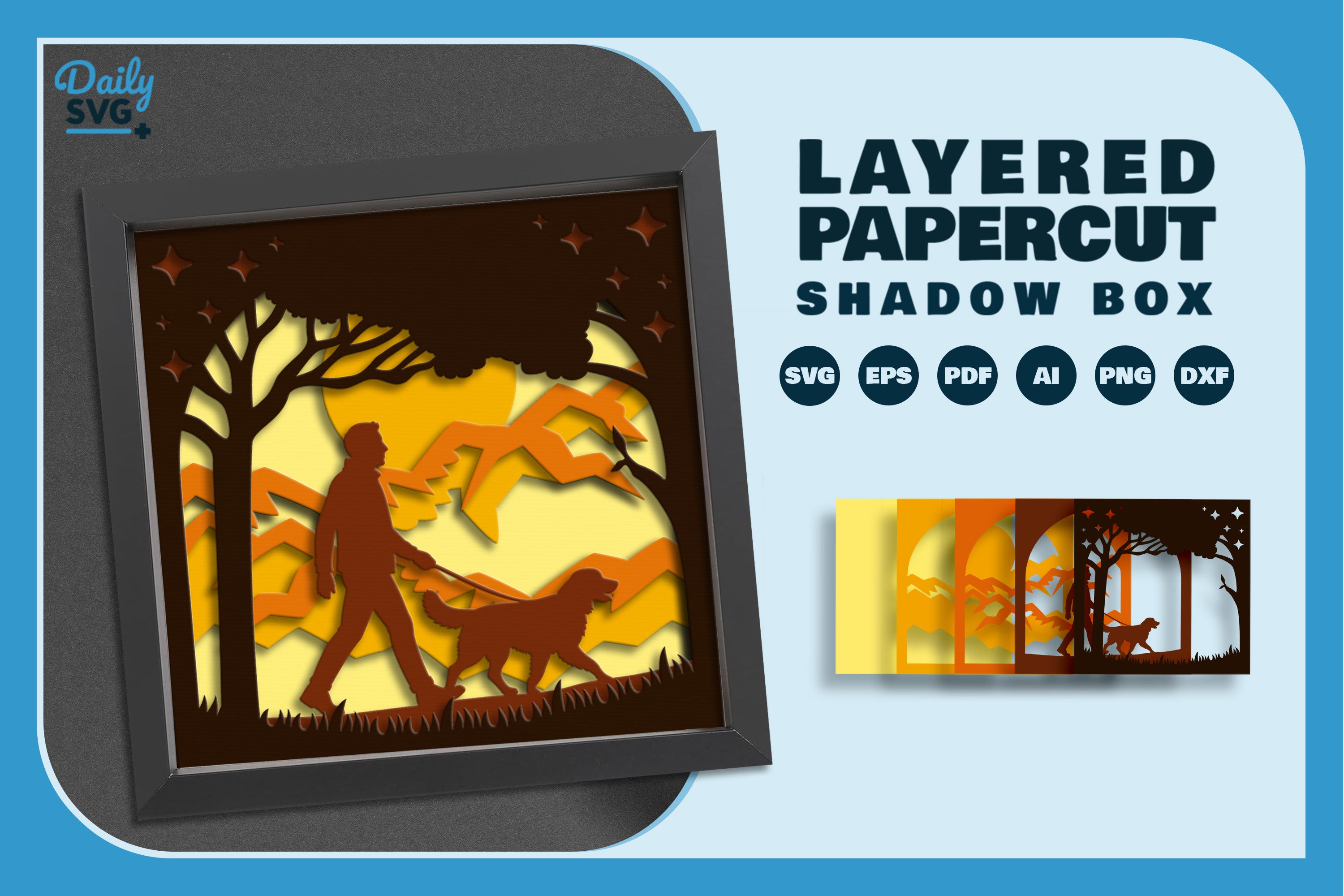 Walking with Dog Papercut SVG Bundle