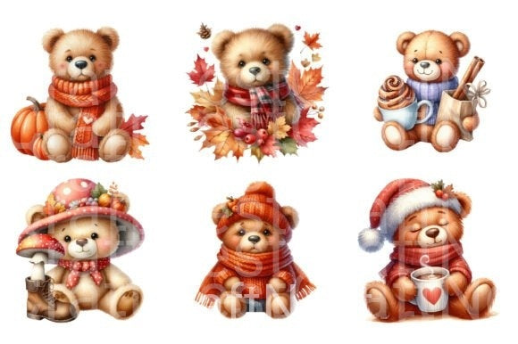 Autumn Teddy Bear Clipart Bundle 1 - CraftNest - Digital Crafting and Art