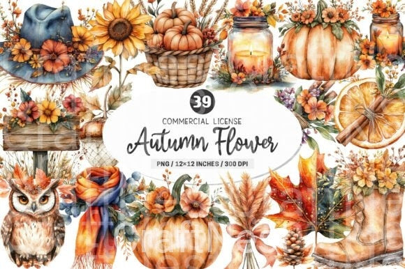 Autumn Flower Clipart Bundle 44 - CraftNest - Digital Crafting and Art