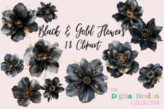 Elegant Black Gold Floral Clipart Bundle - CraftNest - Digital Crafting and Art