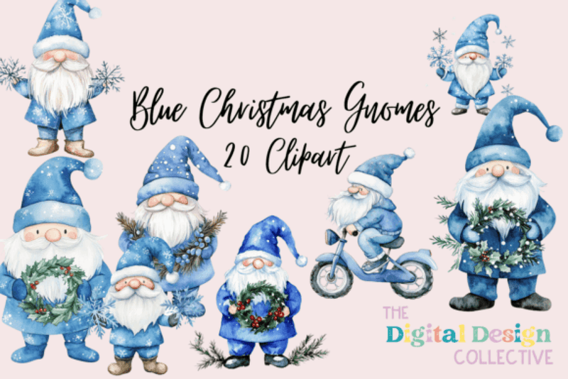 Blue Christmas Gnomes Clipart Bundle - CraftNest - Digital Crafting and Art