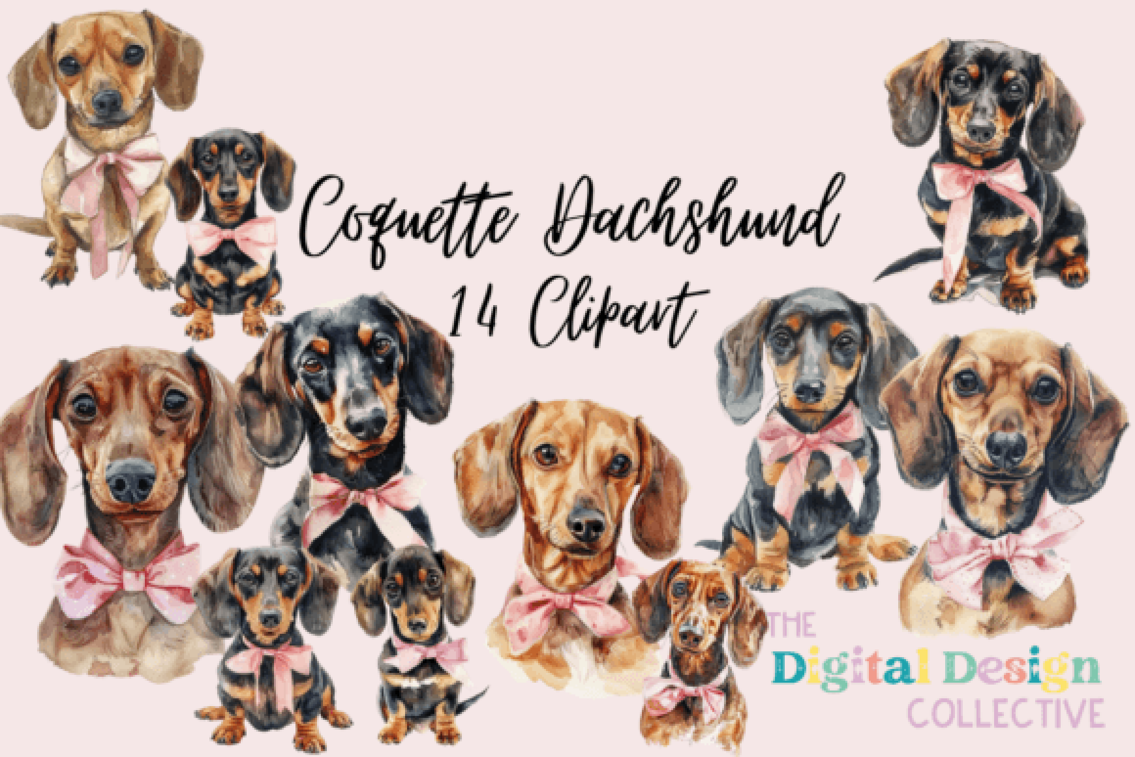 Adorable Dachshund Dog Clipart Bundle with Bow Design