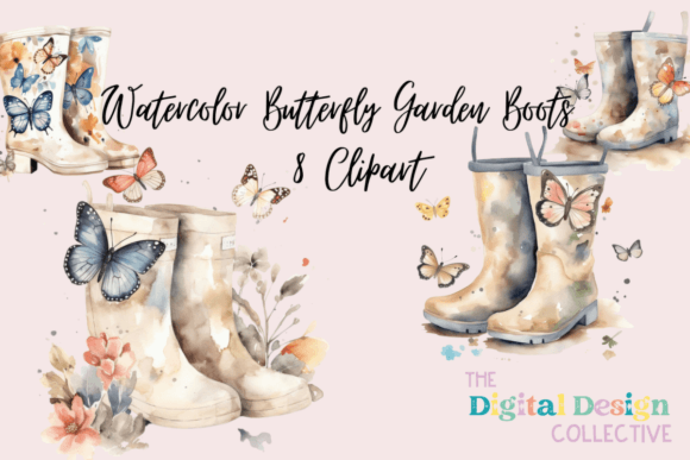 Butterfly Garden Boots Clipart Bundle 2023