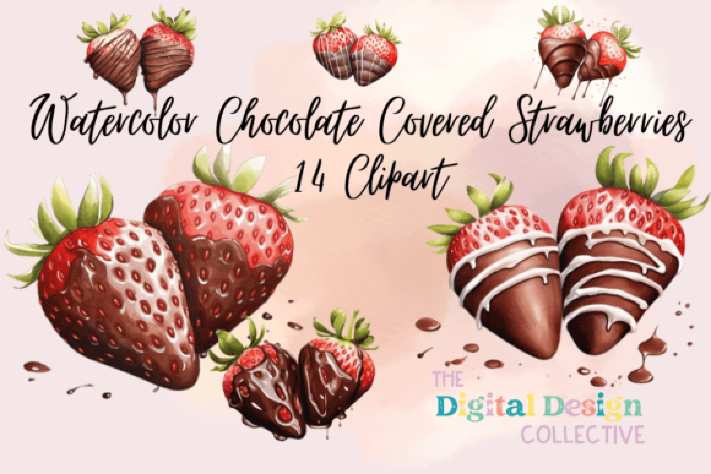 Delicious Chocolate Strawberries Clipart Bundle