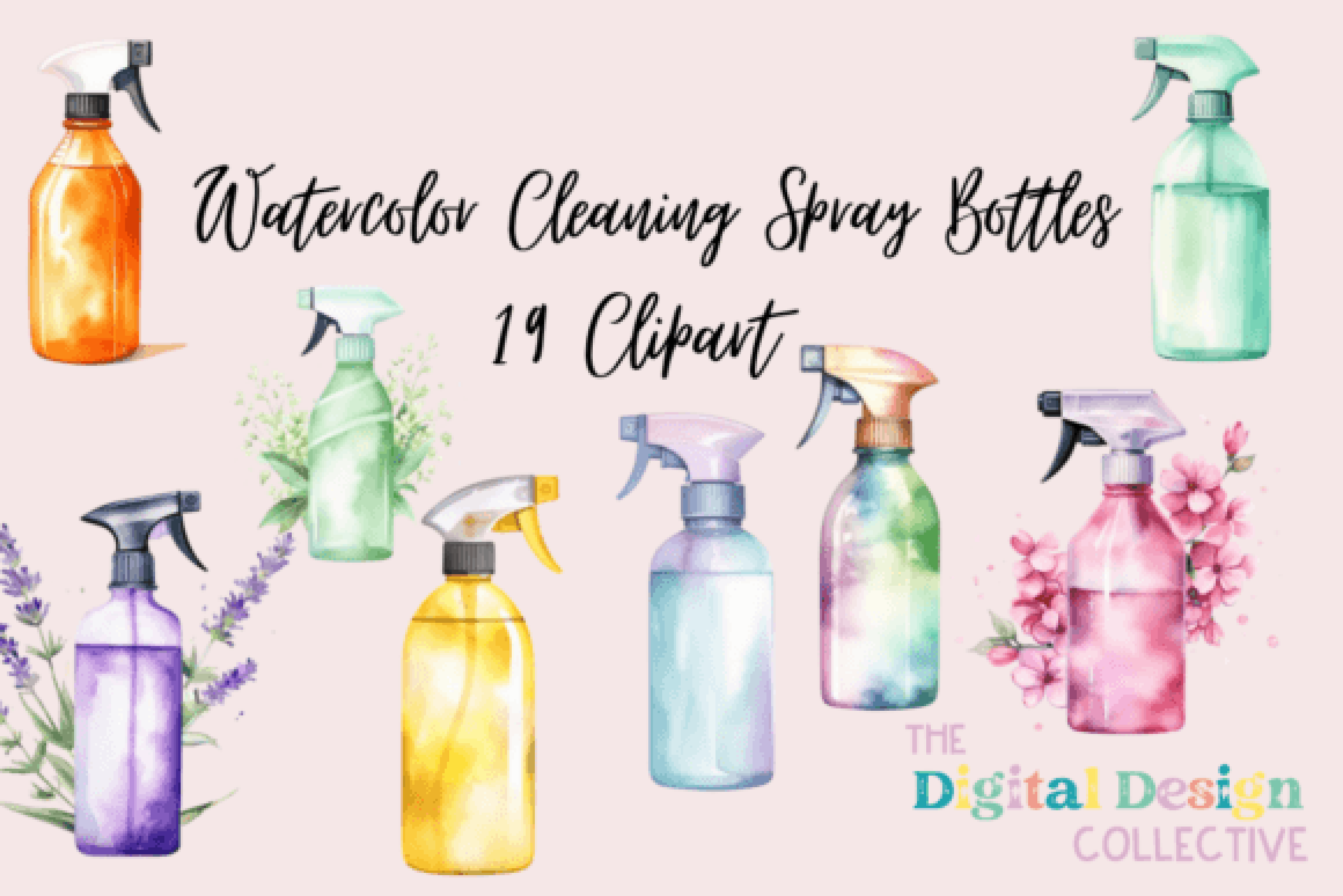 Eco-Friendly Cleaning Spray Bottles Clipart Bundle