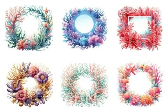 Coral Reef Frames Clipart Bundle