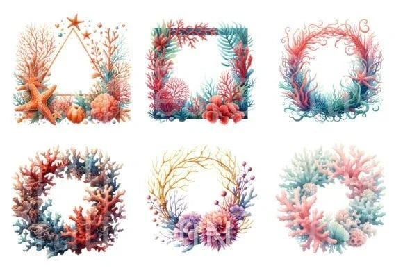 Coral Reef Frames Clipart Bundle