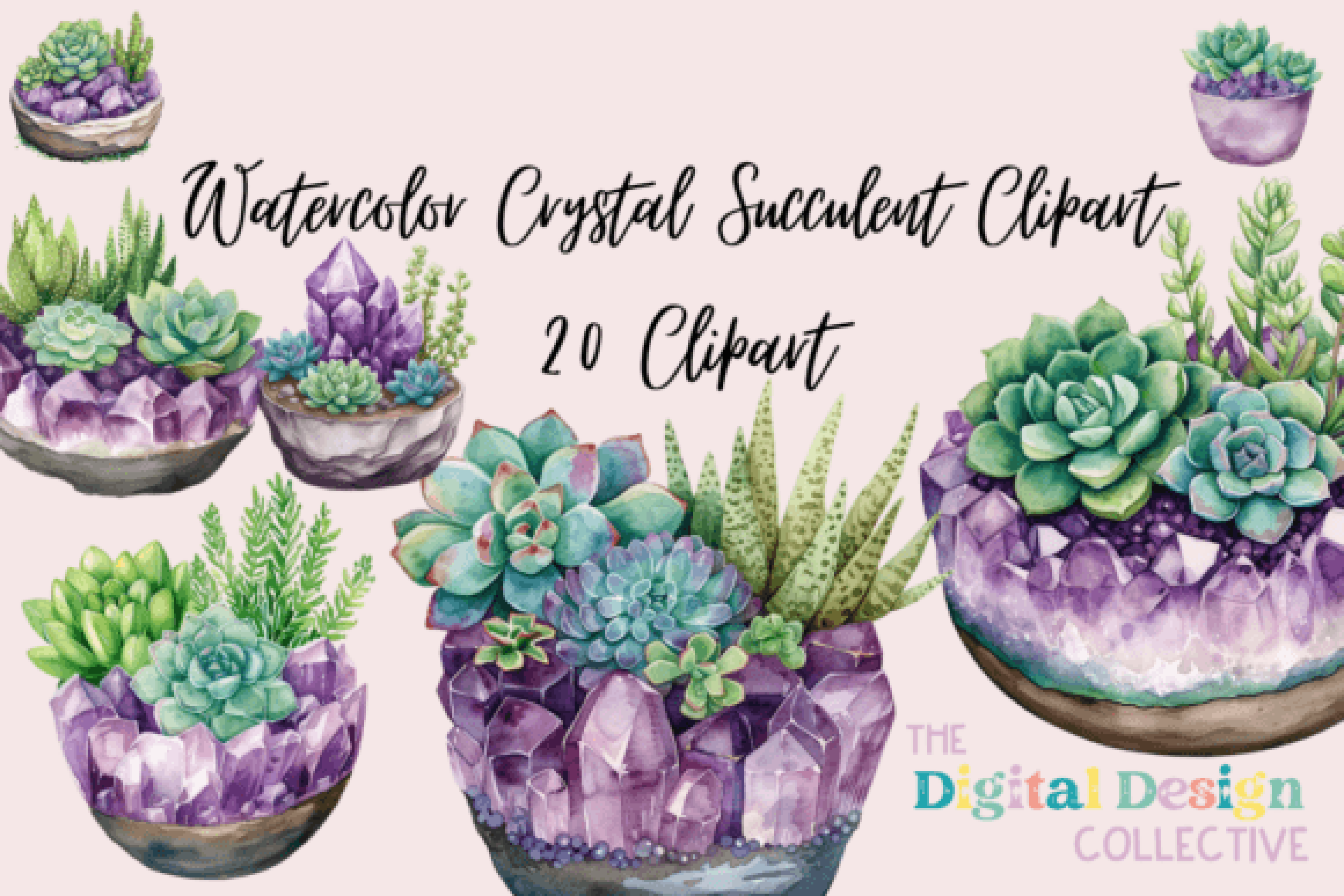 Crystal Succulent Clipart Bundle