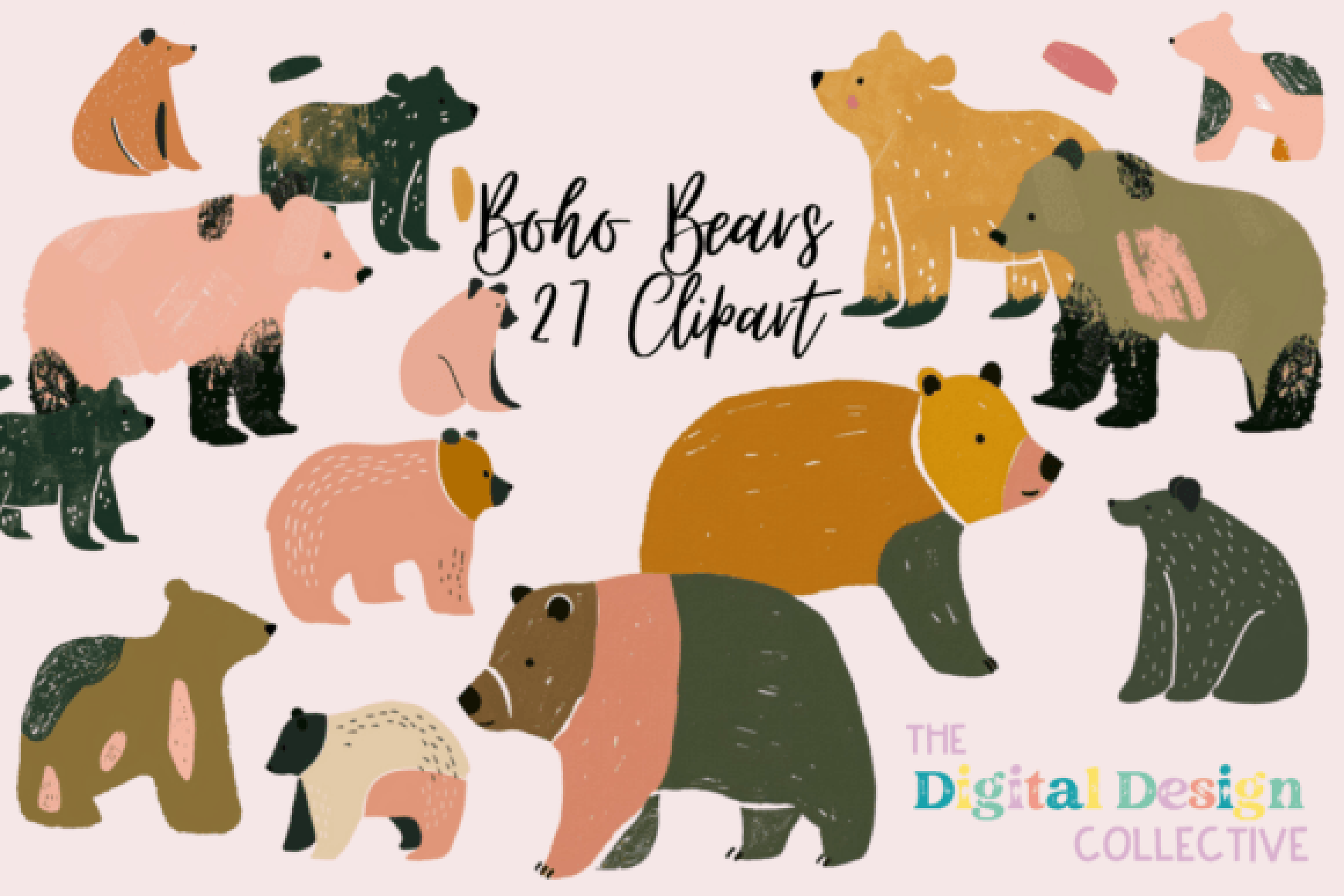 Adorable Boho Bear Clipart Bundle