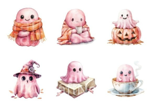 Cute Pink Ghost Clipart Bundle - CraftNest - Digital Crafting and Art