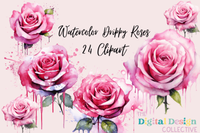 Drippy Roses Valentine's Day Art Clipart Bundle - CraftNest - Digital Crafting and Art