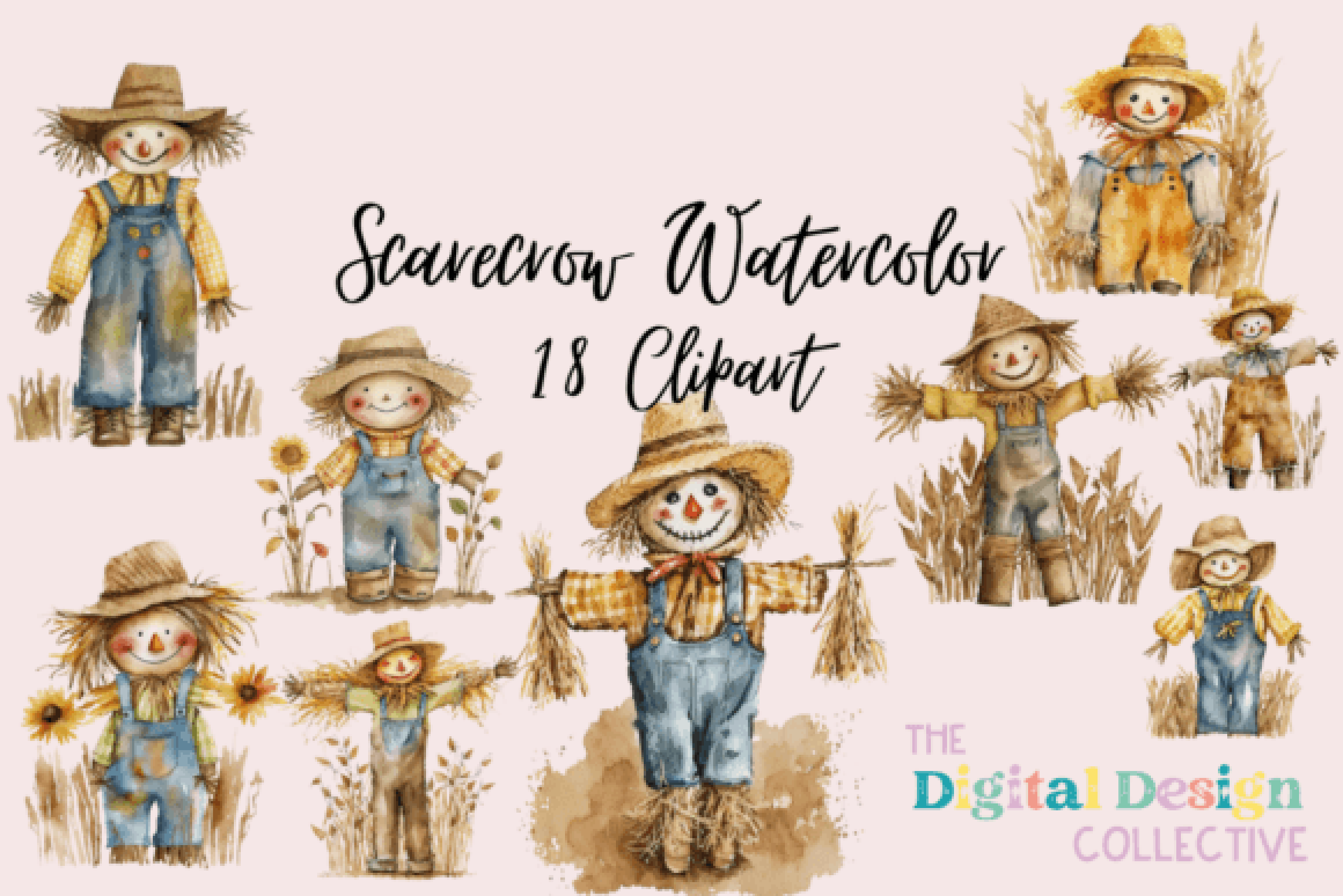 Charming Fall Scarecrow Clipart Bundle
