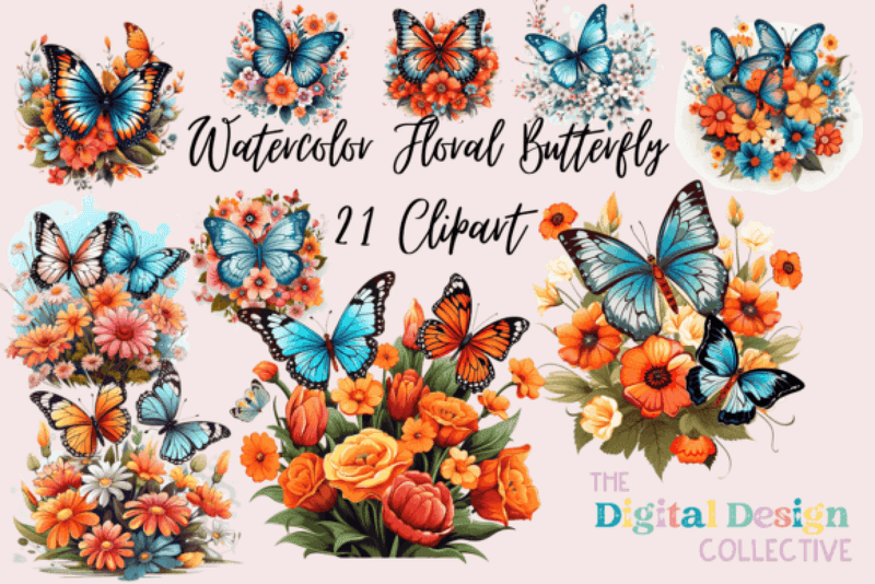 Floral Butterfly Clipart Bundle - CraftNest - Digital Crafting and Art