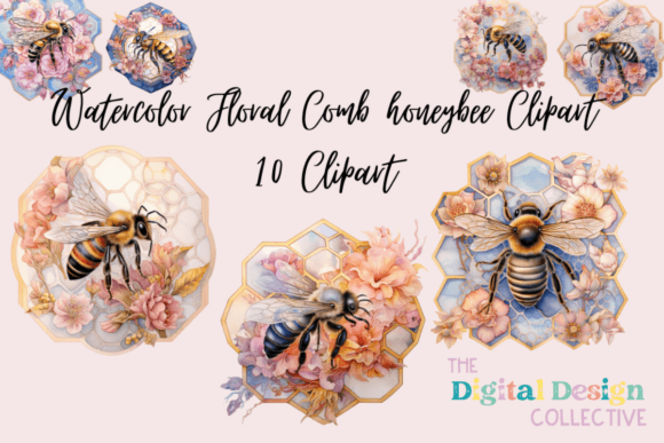 Floral Honeybee Comb Clipart Bundle - CraftNest - Digital Crafting and Art