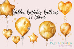 Golden Birthday Balloons Clipart Bundle - CraftNest - Digital Crafting and Art
