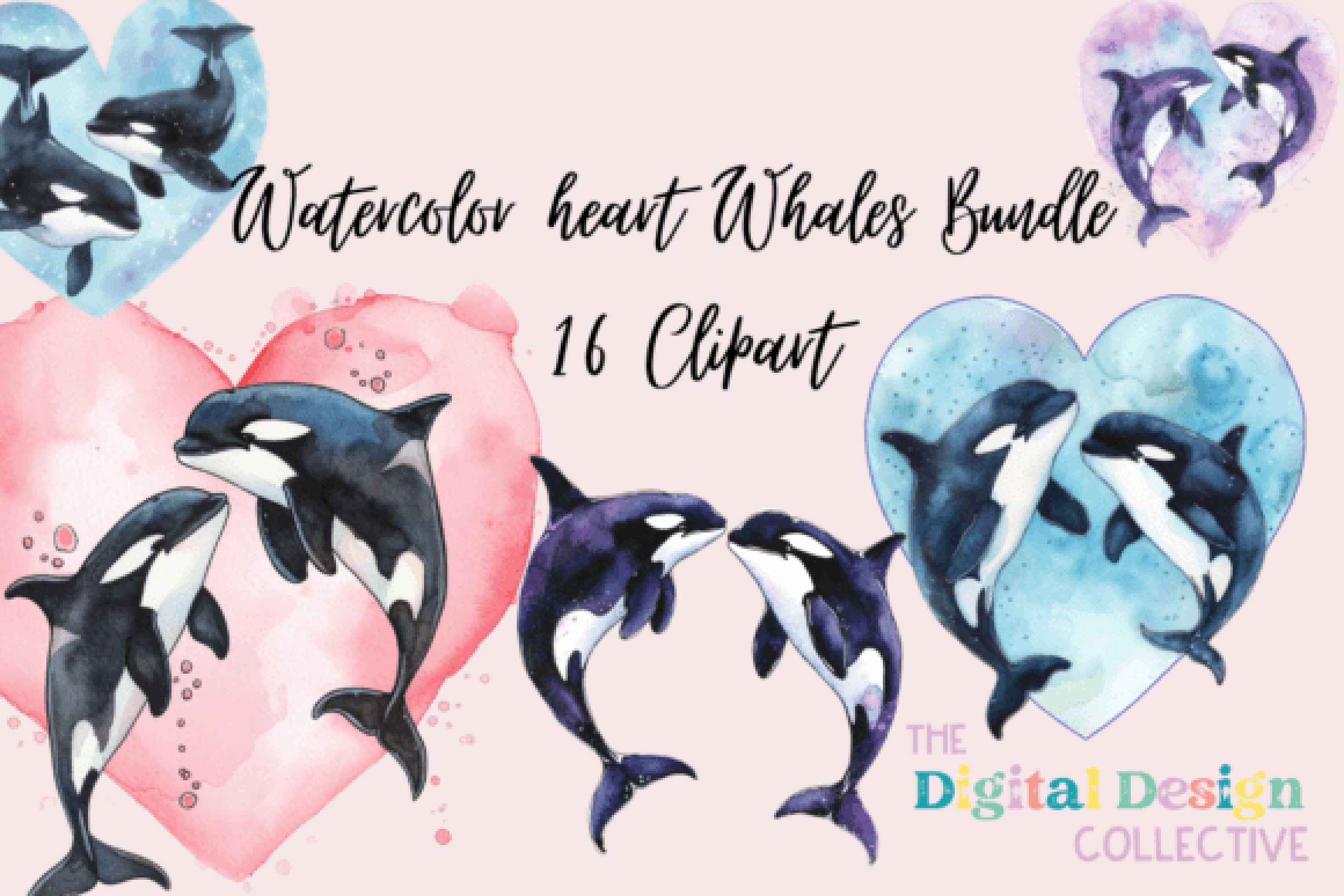 Heart Whales Clipart Bundle