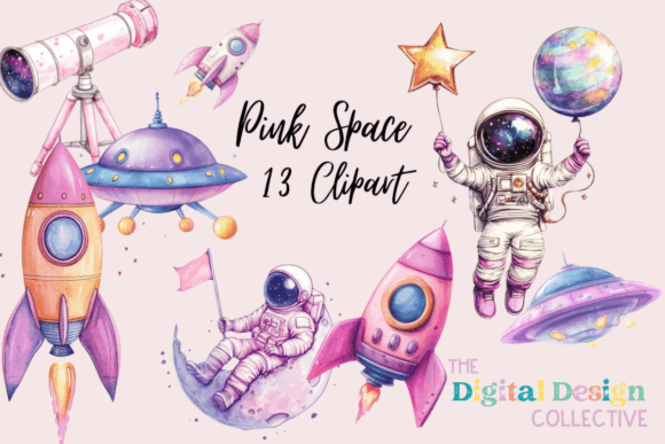 Pink Space Clipart Bundle - CraftNest - Digital Crafting and Art