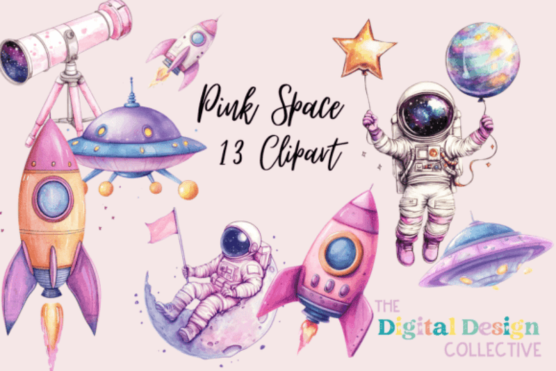 Pink Space Clipart Bundle - CraftNest - Digital Crafting and Art