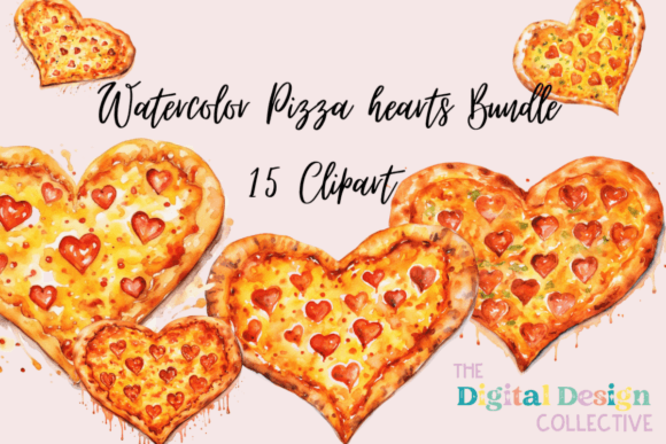 Valentine's Day Pizza Hearts Clipart Bundle