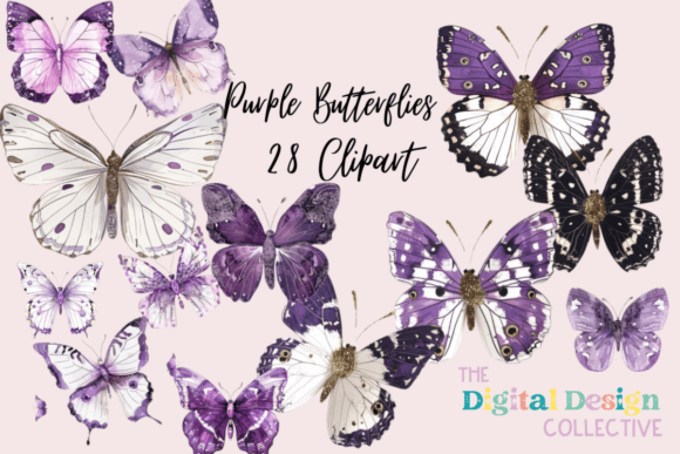 Purple Butterfly Clipart Bundle