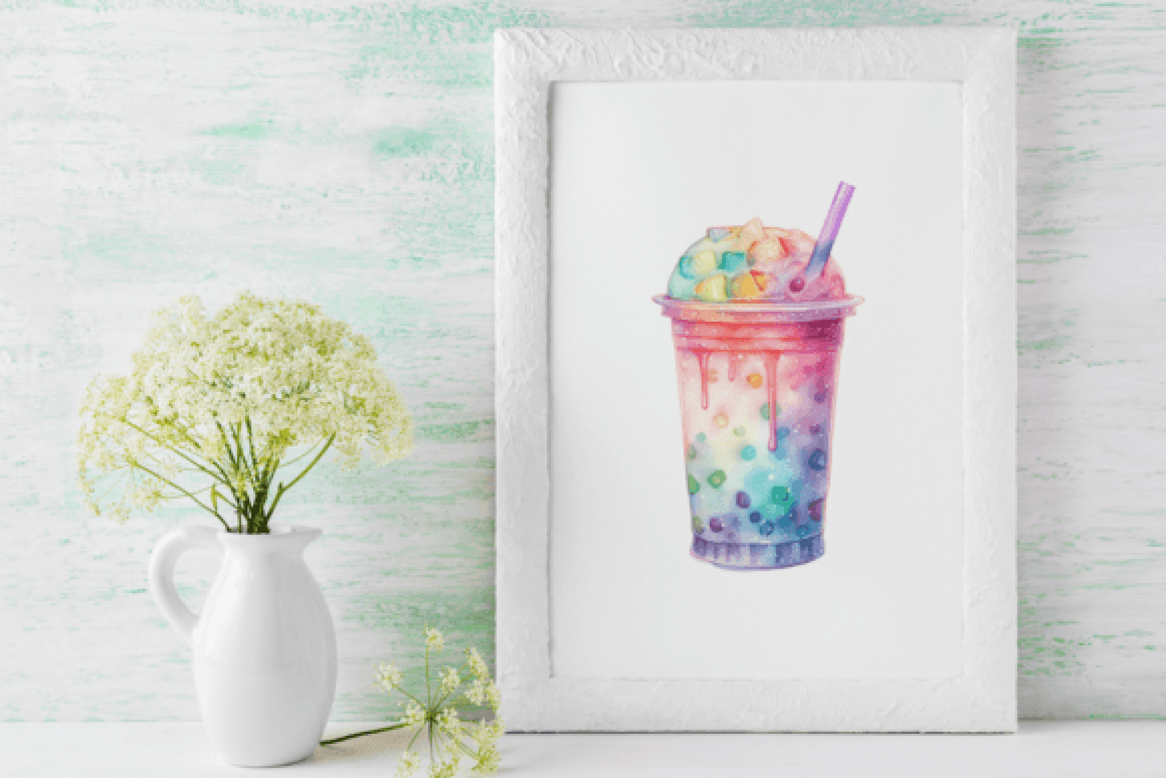 Rainbow Boba Drinks Clipart Bundle