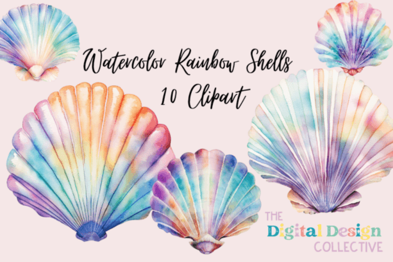 Rainbow Seashell Clipart Bundle - CraftNest - Digital Crafting and Art