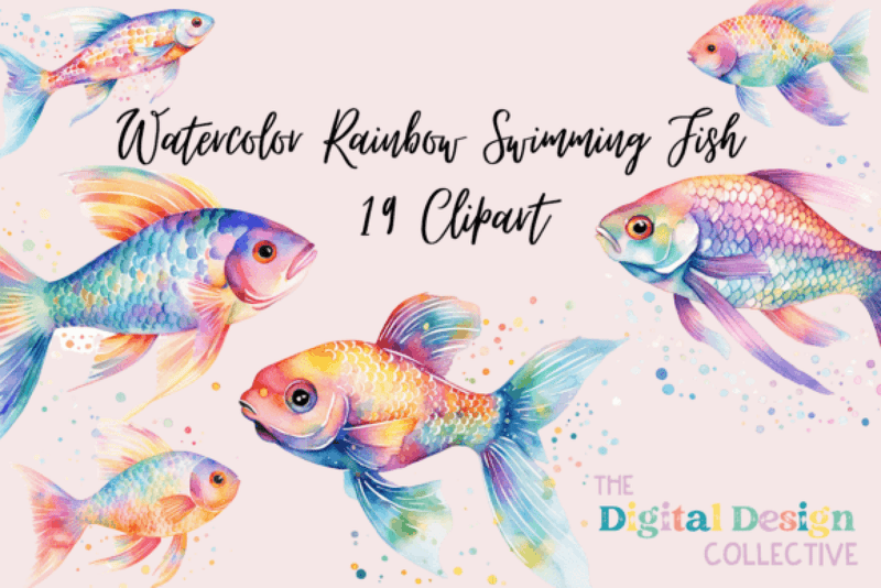 Vibrant Rainbow Fish Illustration Clipart Bundle - CraftNest - Digital Crafting and Art