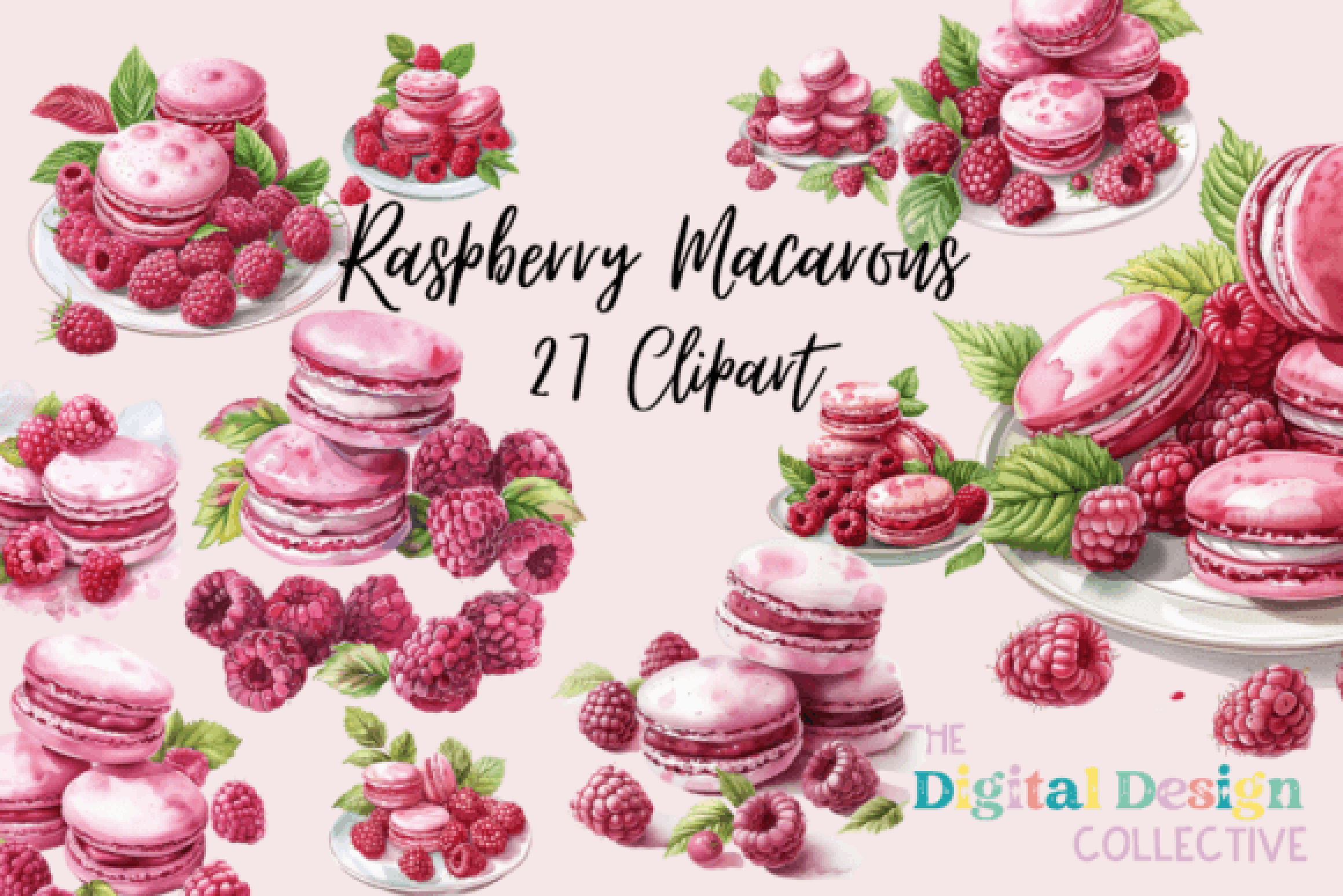 Raspberry Macaron Clipart Bundle