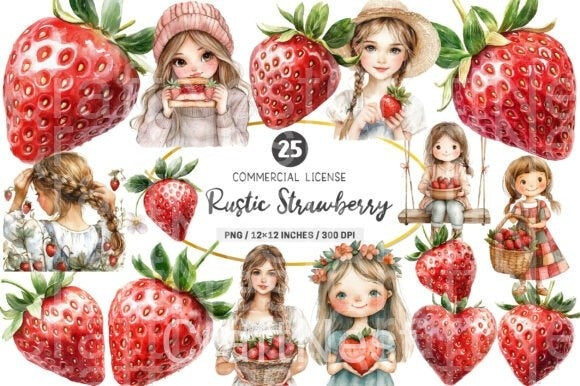 Rustic Strawberry Clipart Bundle - CraftNest - Digital Crafting and Art